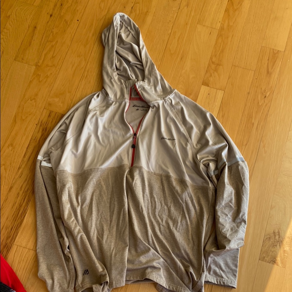 Eddie Bauer Gray and Tan Hooded Pullover